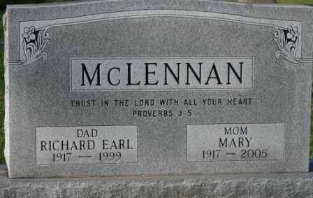 Photo of headstones/Richard Earl McLennan 1917-1999 hdstn Town of Maine cem Illinois